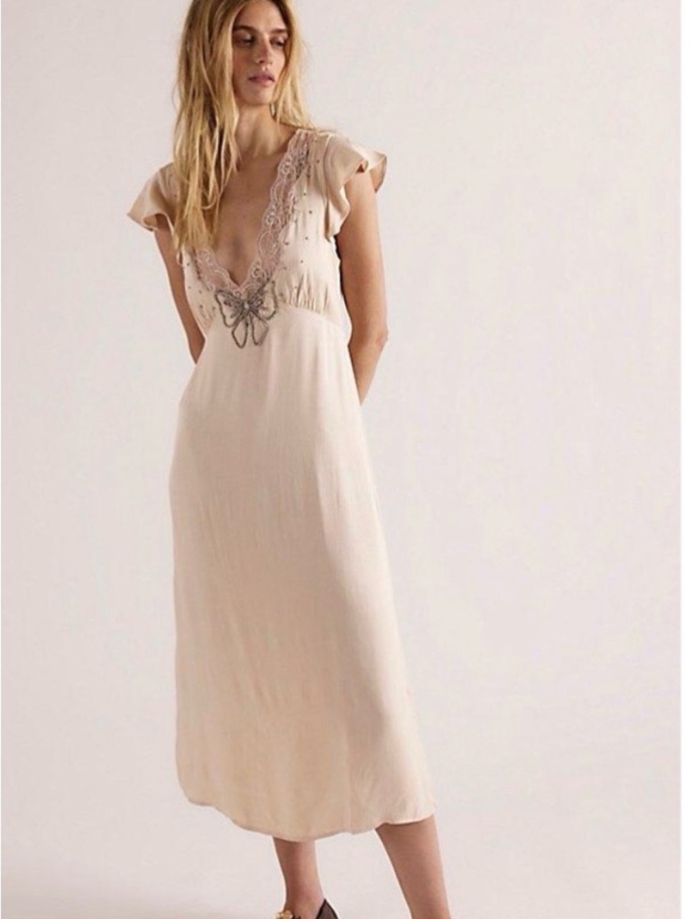 NWT Free People Neutral Tied in Joy Midi Dress